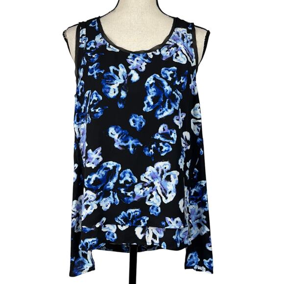 Simply Vera Vera Wang Medium Top Sleeveless Abstract Lined Hi-Low Hem Blue Multi - Picture 1 of 9